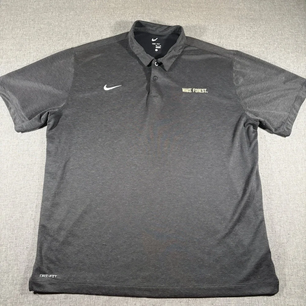 Nike Polo Shirt Mens XL Gray Wake Forest NCAA Dri-FIT Striped Short Sleeve